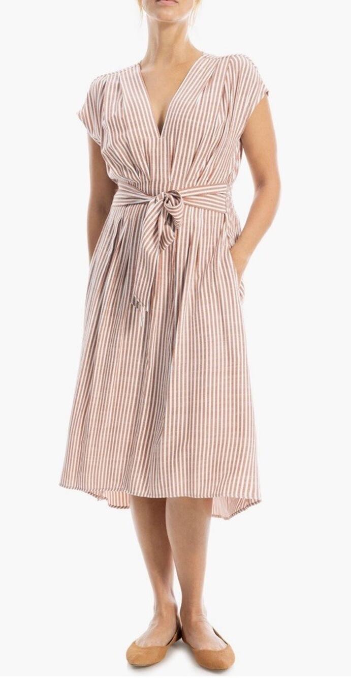Max Studio Stripe Tie Front Cotton Blend Dress Red Women’s L